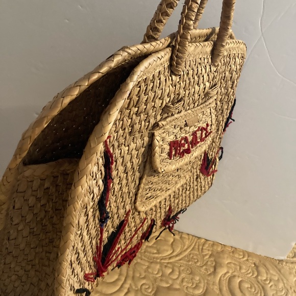 Handwoven Straw Bag with Red and Black Embroidery - Picture 14 of 15